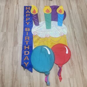 Happy Birthday Cake Balloons Decorative House Garden Flag Banner Double Sided